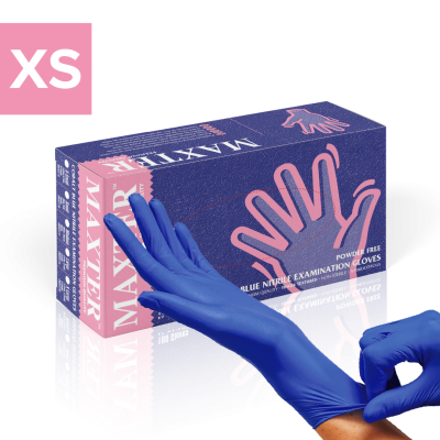 Nitrile Disposable Gloves Cobalt Blue Powder Free Finger Textured 100 PCS per Box MAXTER XS