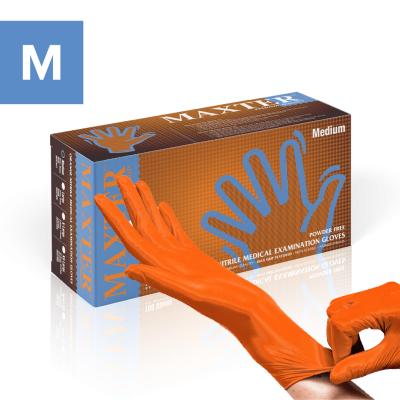 Nitrile Heavy Duty Gloves Powder Free Max Grip Orange 100 pcs M